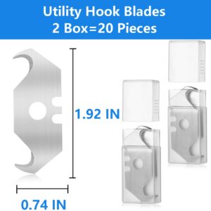 Utility Hook Blades Carpet Knife Razor Blades Hook Razor Blade Navajas Para Roofing Knife Hook Blades Knife for Carpet Cutter Box Cutter Blades Refills with Plastic Storage Box (20 Pieces)