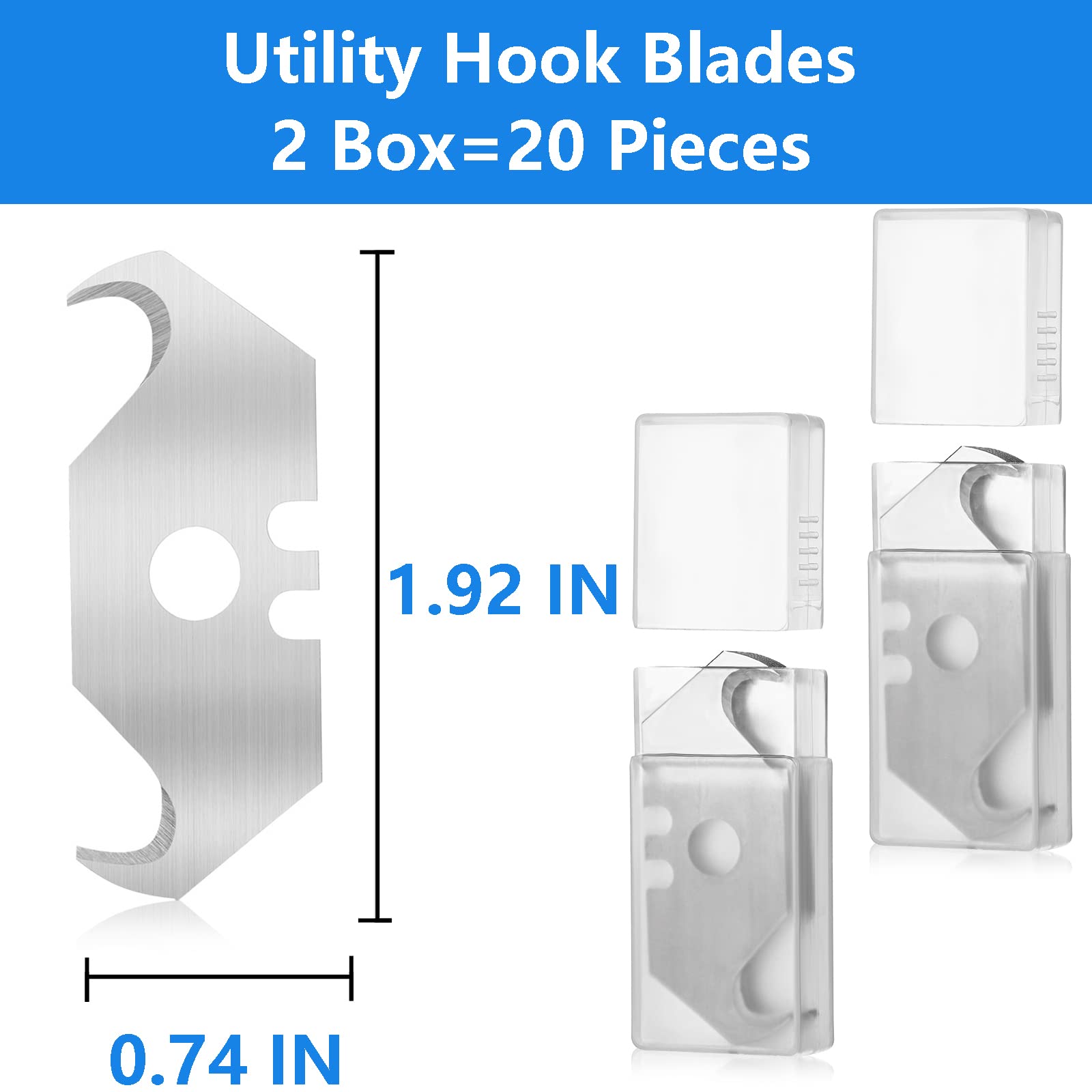 Utility Hook Blades Carpet Knife Razor Blades Hook Razor Blade Navajas Para Roofing Knife Hook Blades Knife for Carpet Cutter Box Cutter Blades Refills with Plastic Storage Box (20 Pieces)