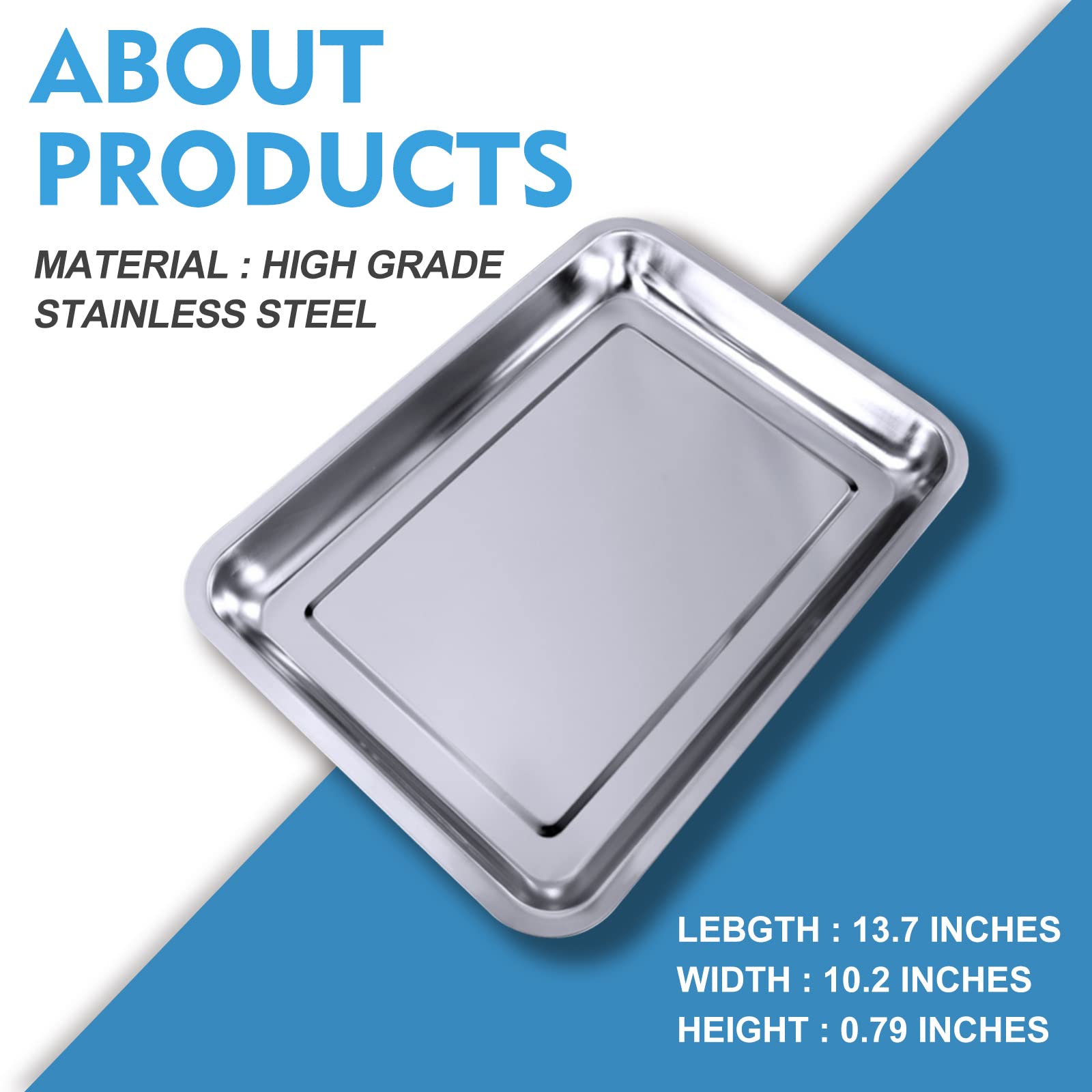 Stainless Steel Tray - EMALLA 3Pcs Stainless Steel Tray 13.7'' X 10.2'' Dental Medical Tray Piercing Instrument Tray Storage Tools Lab Instrument Supplies Stainless Steel Tray(3PCS)