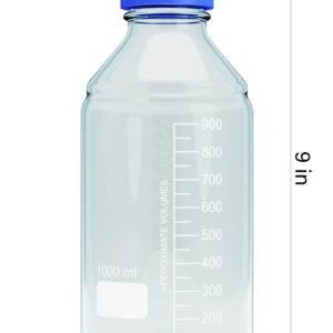 1000ml Storage Glass Bottles – 2pcs Round Media Storage Bottle – Borosilicate Glass Bottles – Safe Probe Storage Glass Storage Bottles with GL45 Blue Screw Cap (1000ml - 2pcs)