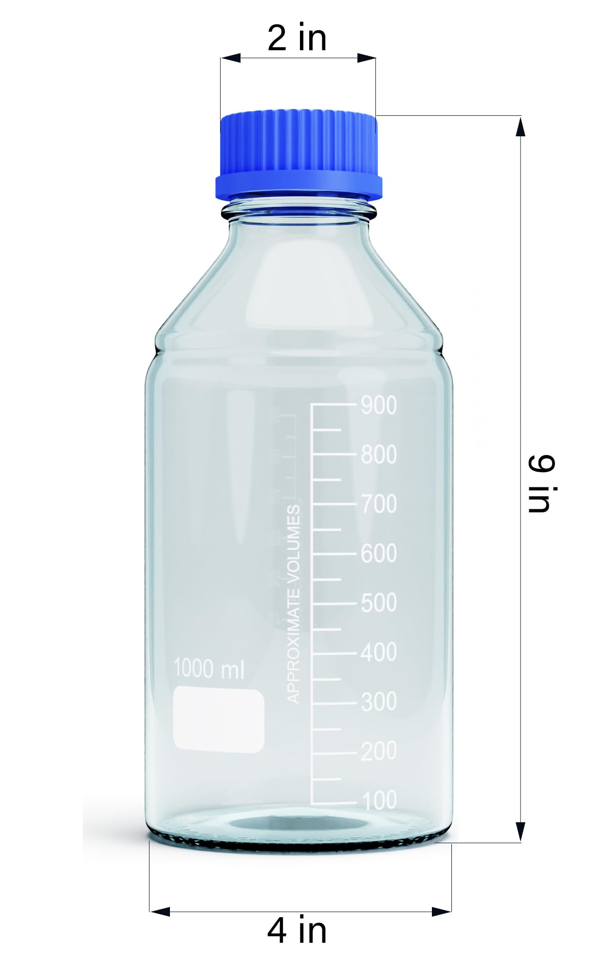 1000ml Storage Glass Bottles – 2pcs Round Media Storage Bottle – Borosilicate Glass Bottles – Safe Probe Storage Glass Storage Bottles with GL45 Blue Screw Cap (1000ml - 2pcs)