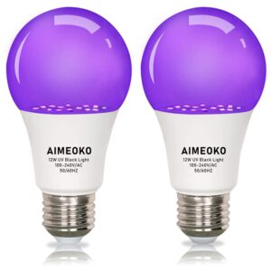 aimeoko black light bulb 12w(100w equivalent) - e26 uv led bulbs for neon party, halloween, fluorescent poster, body paint - 2 pack