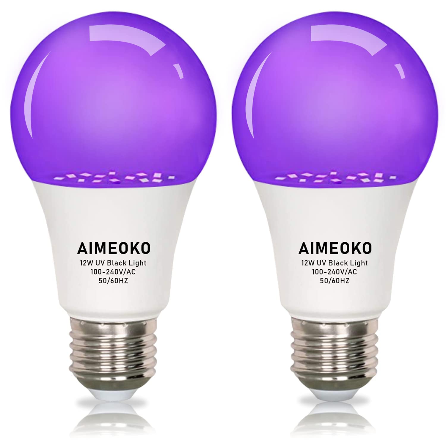 AIMEOKO Black Light Bulb 12W(100W Equivalent) - E26 UV LED Bulbs for Neon Party, Halloween, Fluorescent Poster, Body Paint - 2 Pack