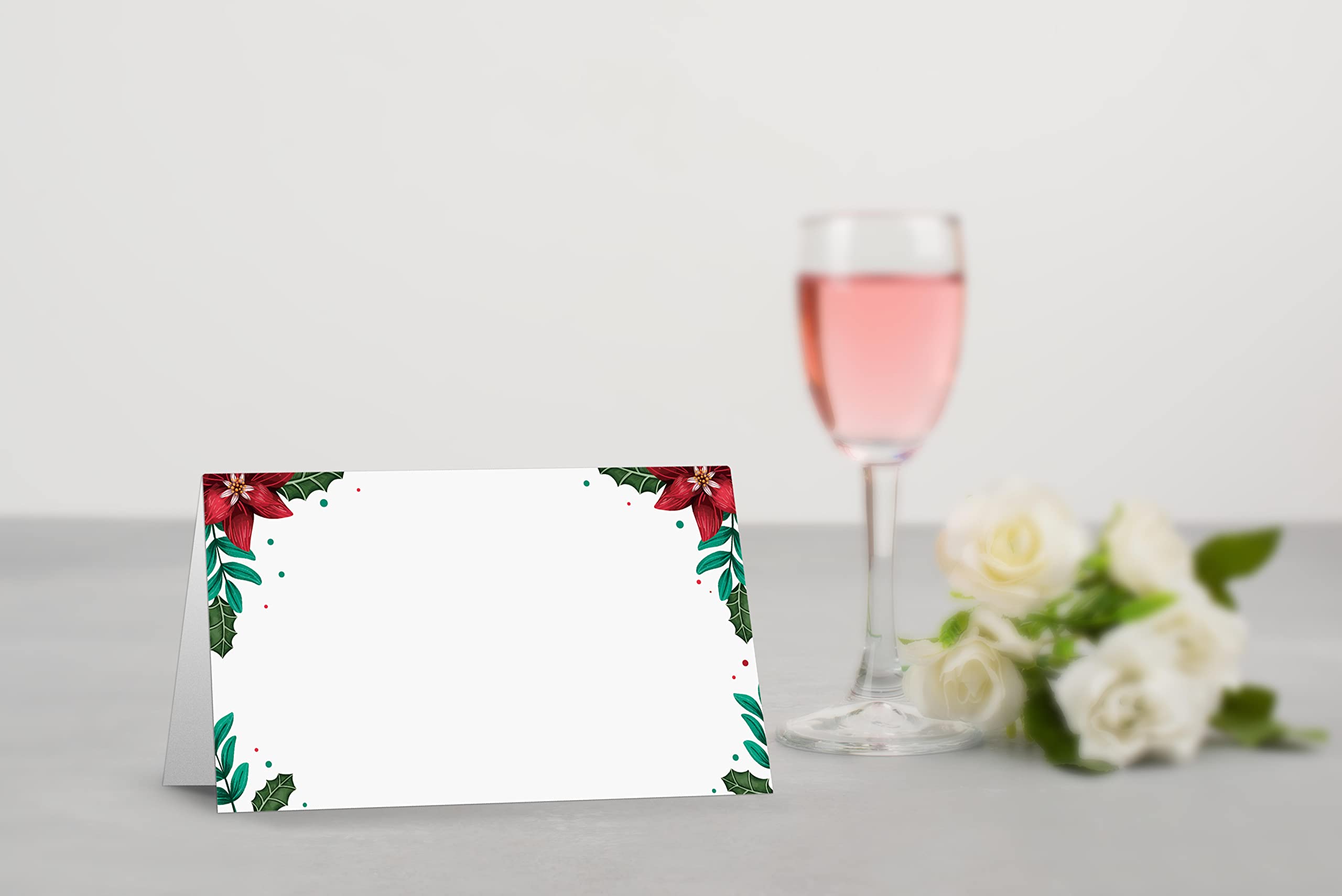 Table Place Card, Christmas Themed Tent Style Cards, Pack of 25 Half-Fold Reception Place Card, Perfect for Christmas Party, Wedding, Bridal & Baby Shower, Birthday, Banquet and Special Events A15