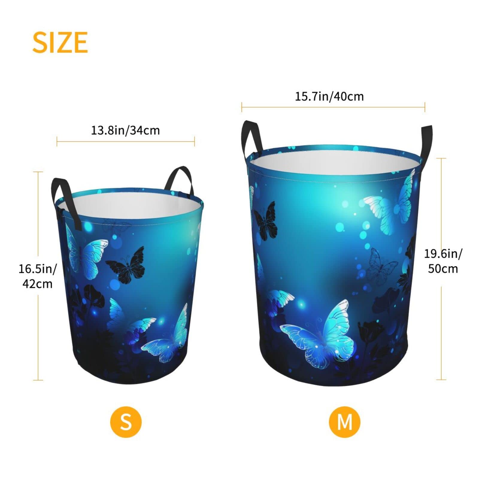 FeHuew Glowing Blue Butterflies in Flowers Collapsible Laundry Basket with Handle Waterproof Fabric Hamper Laundry Storage Baskets Organizer Large Bins for Dirty Clothes,toys,Bathroom