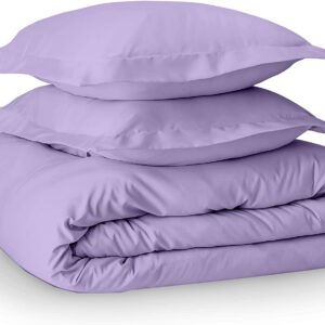 Hotel Quality 600 Thread Count 100% Long Staple Certified Giza Egyptian Cotton 3pc Duvet Cover Set Zipper Closer with Corner Ties (100x100 Oversize Queen, Lavender Solid)