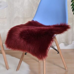 vctops faux fur sheepskin square chair cover seat cushion pad ultra soft fluffy area rugs shaggy wool carpet for living room bedroom sofa (wine red,20"x20")