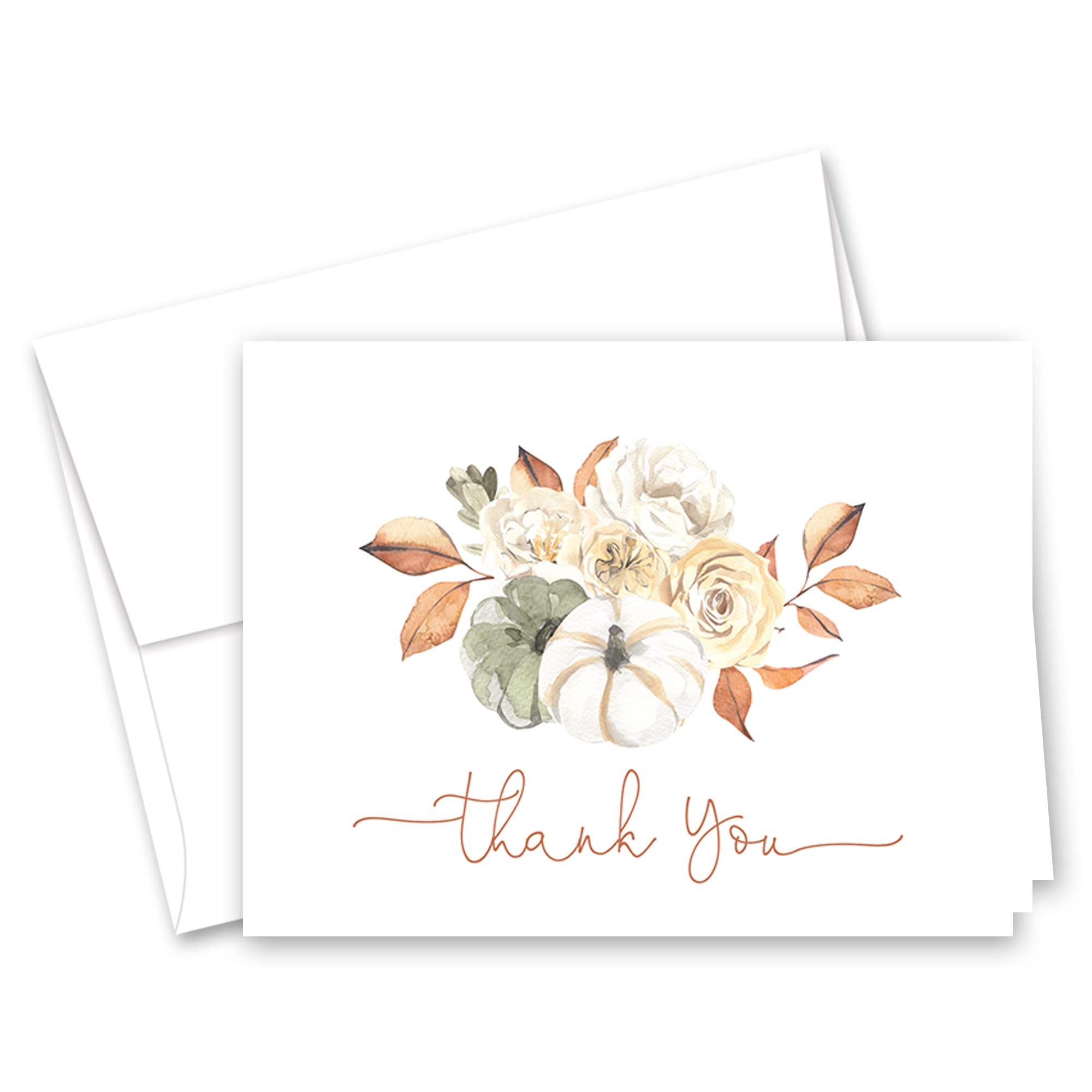 InvitationHouse Fall Floral Pumpkin Thank You Cards – Set of 50