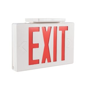 gruenlich led exit sign, emergency light with double face and back up batteries- us standard red letter exit, ul 924 qualified, 120-277 voltage, 1-pack