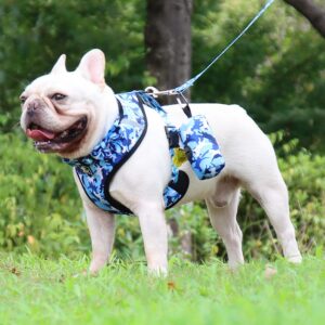 Step in Dog Harness and Leash Set, Adjustable Reflective No Pull Dog Vest Harness Set for Puppy Medium Dog with Bow Collar, Leash and Poop Bag, Medium Blue Camouflage