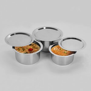 ARTISENIA 3 Pcs Stainless Steel Induction & Gas Stove Friendly Container Pot Set | Stainless Steel Tope Cookware Set with Lids