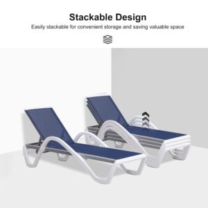 PURPLE LEAF Patio Chaise Lounge Chair Set Outdoor Plastic Textilene Lounger with Side Table 6 Adjustable Positions Sun Bathing Tanning Recliner for Pool Outside Beach in-Pool Lawn Poolside, Blue