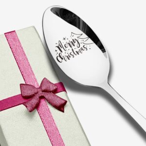 Merry Christmas Spoon Engraved Stainless Steel for Women Men Friends, Best Teaspoon Coffee Spoons Holiday Spoon Christmas Housewarming Gifts