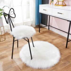 xslive luxury faux fur round area rug soft fluffy plush circle floor carpet mat for sofa bedroom living room floor decoration,1 piece (white,diameter 18")