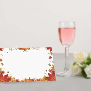 Table Place Card, Fall Thanksgiving Themed Tent Style Cards, Pack of 25 Half-Fold Reception Place Card with Pumpkin, Perfect for Thanksgiving Dinner, Party, Birthday, Wedding, Banquet A07