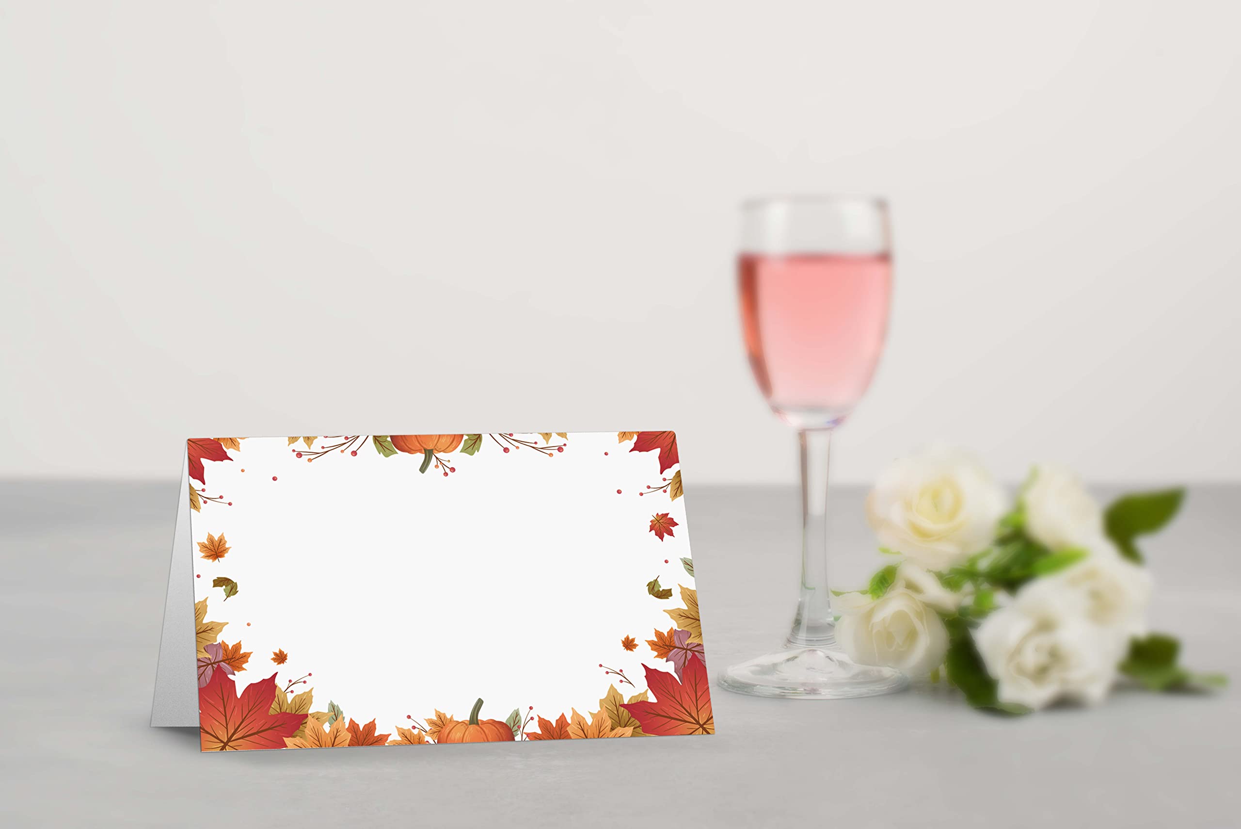 Table Place Card, Fall Thanksgiving Themed Tent Style Cards, Pack of 25 Half-Fold Reception Place Card with Pumpkin, Perfect for Thanksgiving Dinner, Party, Birthday, Wedding, Banquet A07