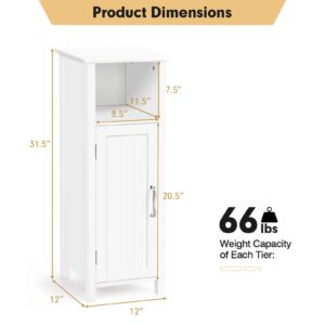 LUARANE Wooden Bathroom Floor Storage Cabinet, Side Storage Organizer Cabinet with 1 Door Open Shelf Adjustable Shelves, Small Free Standing Sideboard for Entryway Living Room Kitchen (White)