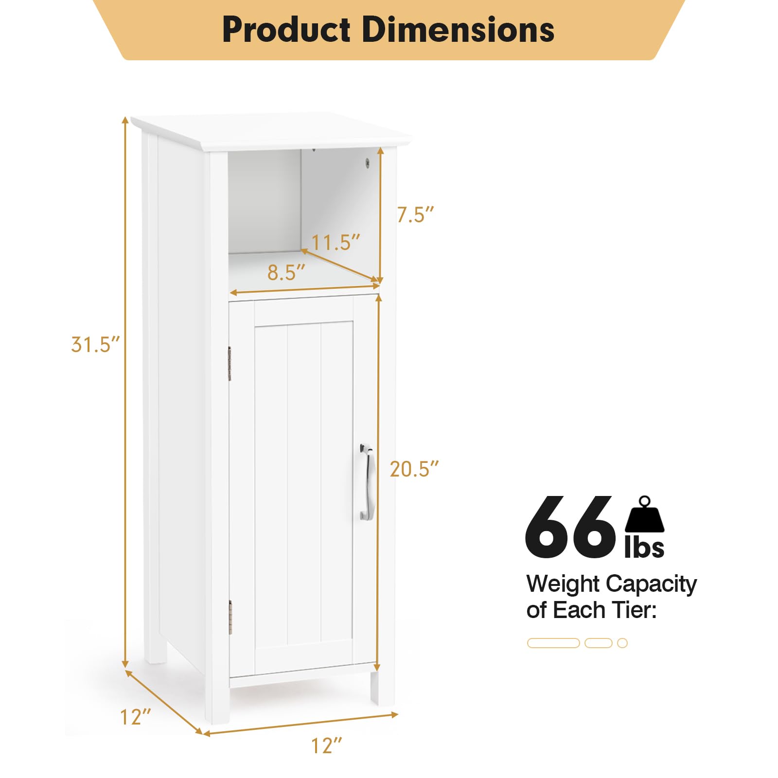 LUARANE Wooden Bathroom Floor Storage Cabinet, Side Storage Organizer Cabinet with 1 Door Open Shelf Adjustable Shelves, Small Free Standing Sideboard for Entryway Living Room Kitchen (White)