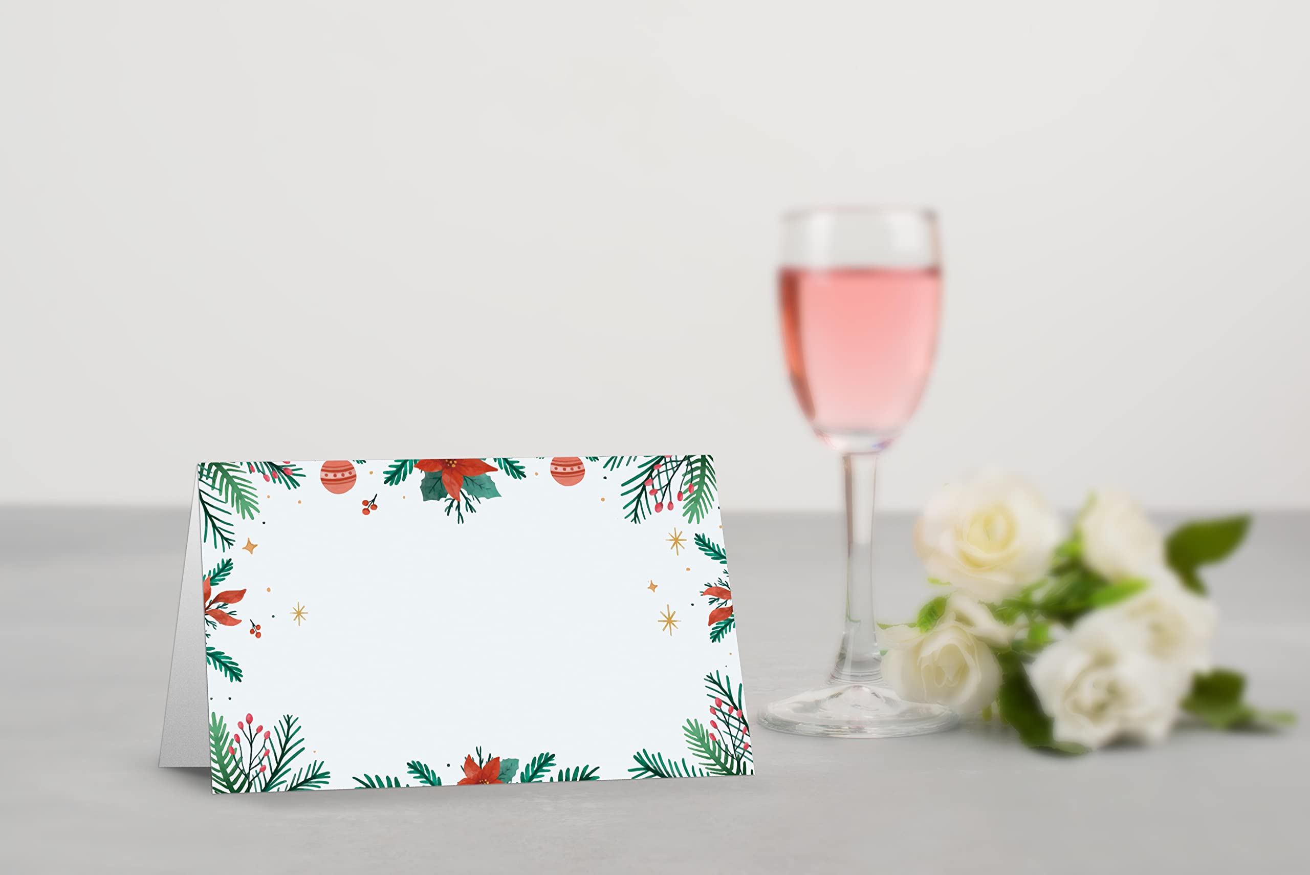 Table Place Card, Christmas Themed Tent Style Cards, Pack of 25 Half-Fold Reception Place Card, Perfect for Christmas Party, Wedding, Bridal & Baby Shower, Birthday, Banquet and Special Events A16