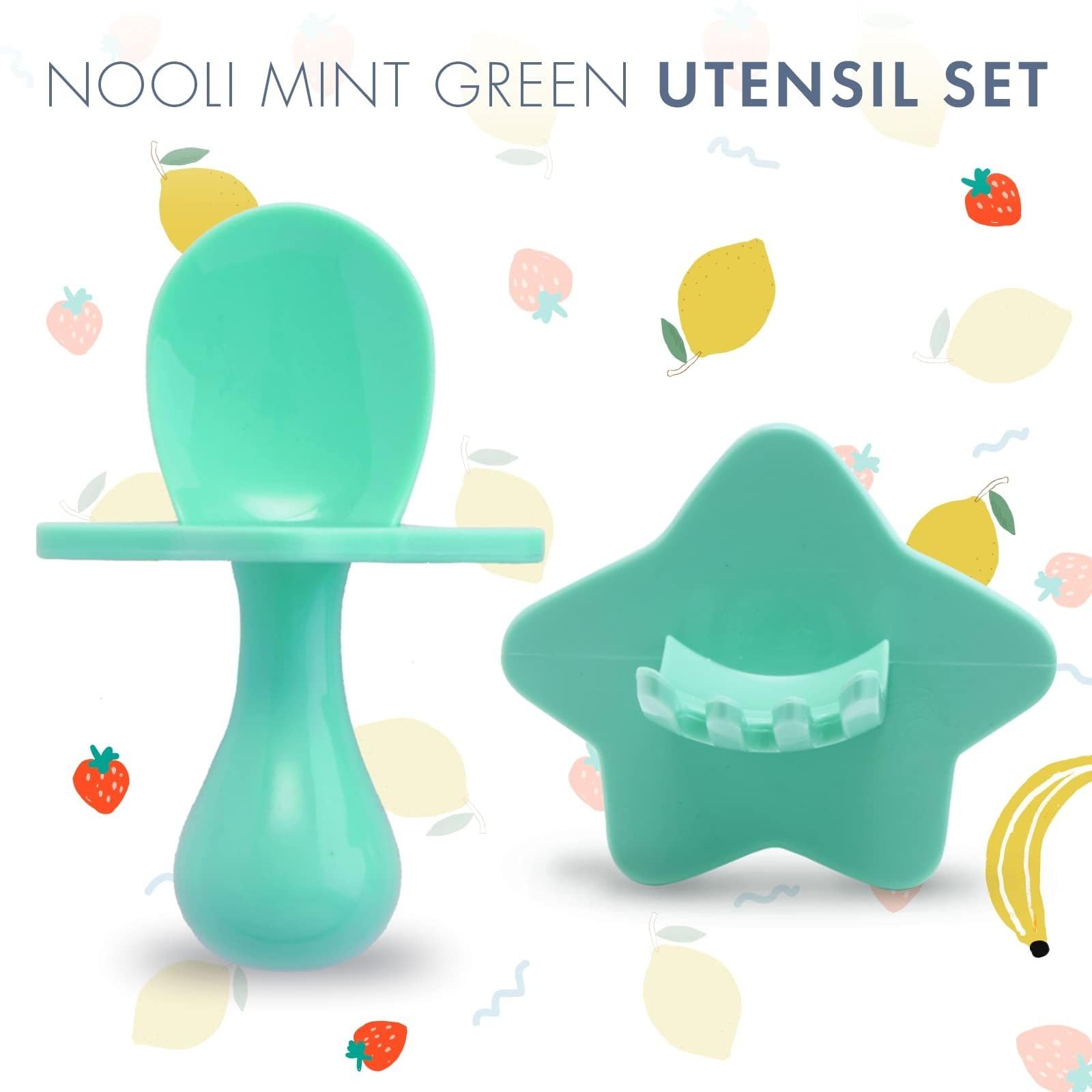 Nooli Toddler Spoons and Forks Toddler Forks and Spoons Baby Utensils, BPA Phthalates-Free, Dishwasher and Sterilizer Safe, Mint