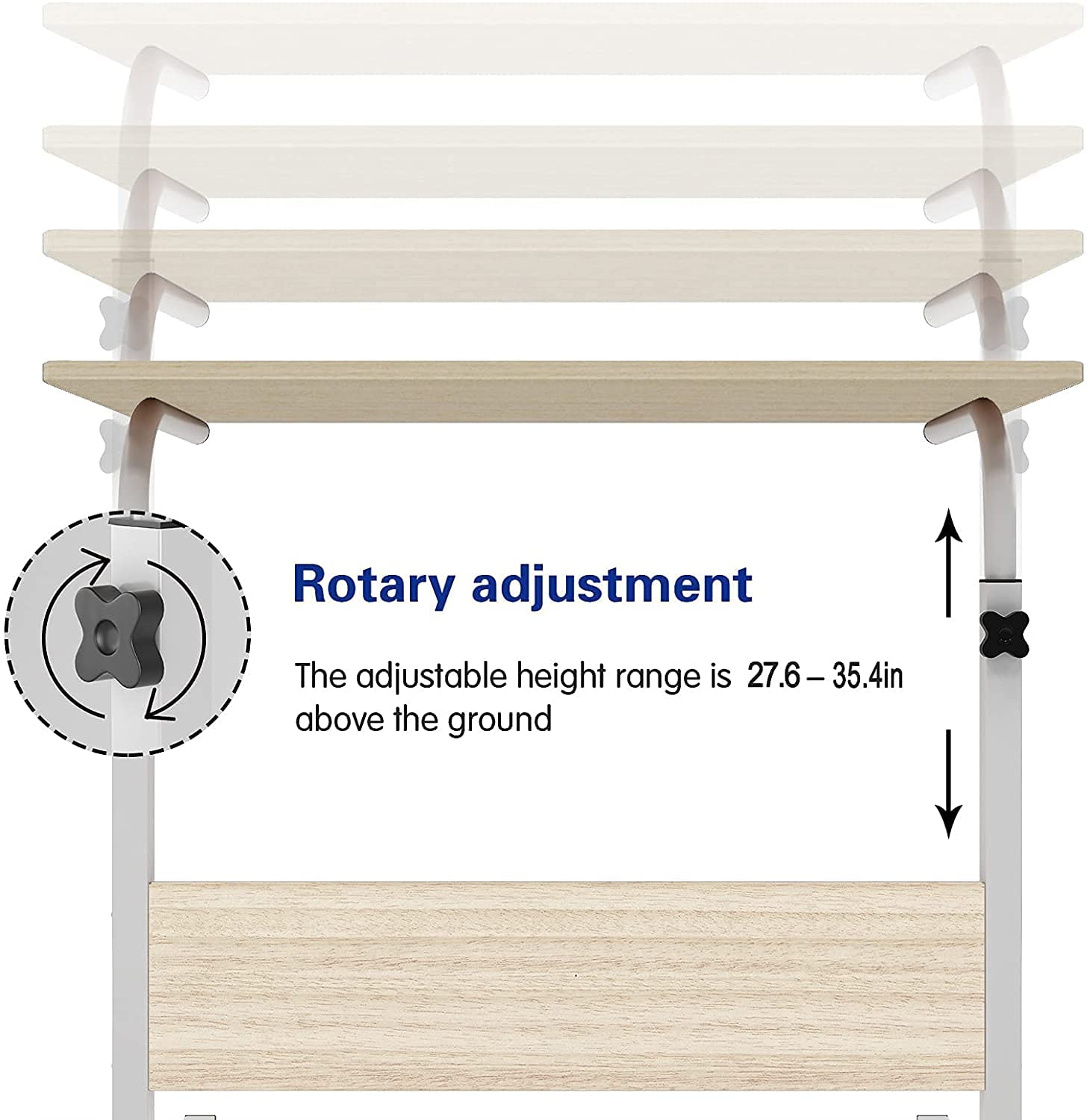 soges Mobile Side Table 31.5 '' End Table Sofa Table with Slot & Wheels Computer Desk Adjustable Movable Laptop Computer Stand Office Side Table,White Maple