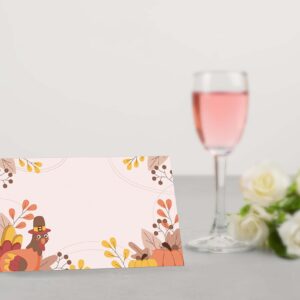 Table Place Card, Fall Thanksgiving Themed Tent Style Cards, Pack of 25 Half-Fold Reception Place Card with Turkey, Perfect for Thanksgiving Dinner, Party, Birthday, Wedding, Banquet A12