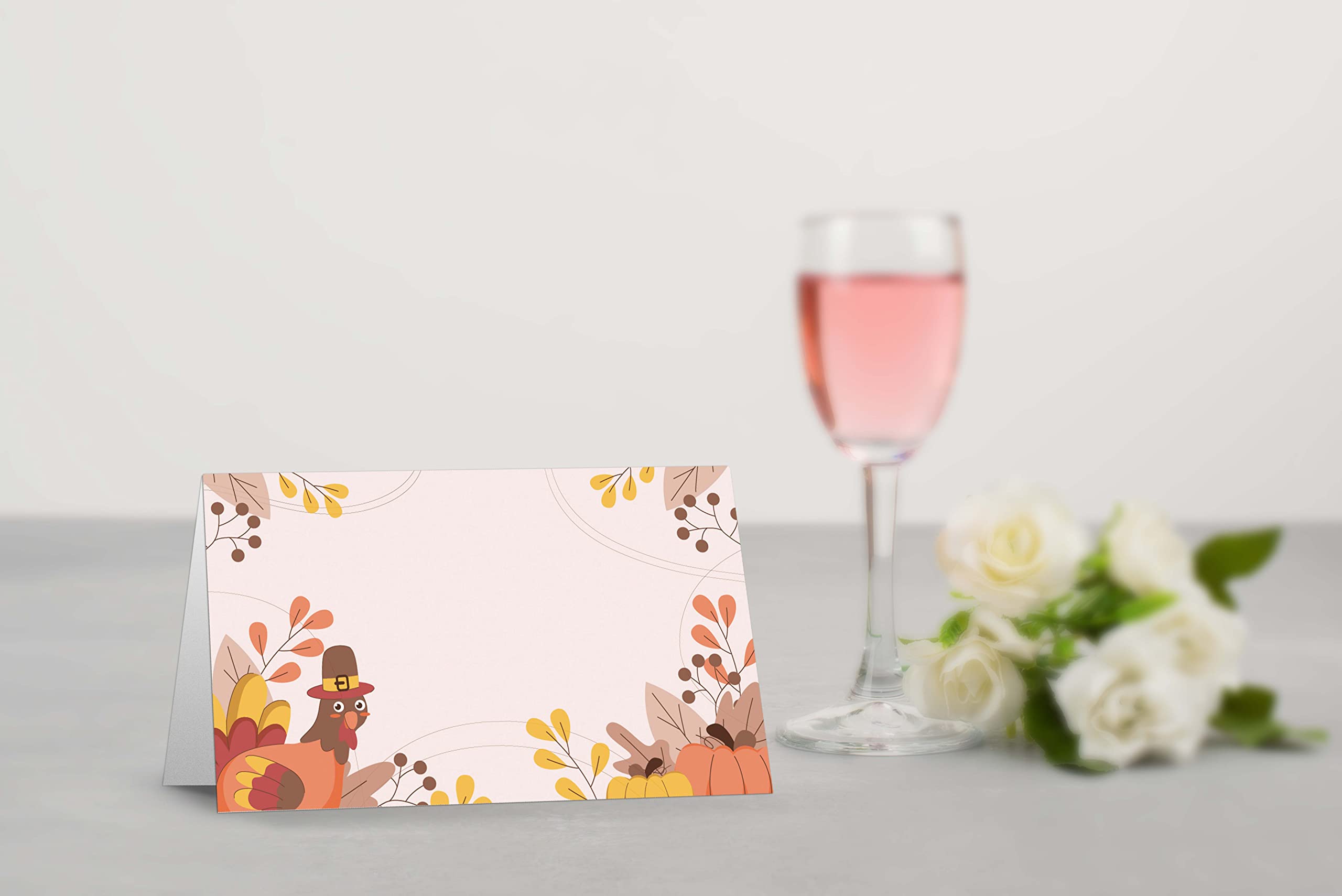 Table Place Card, Fall Thanksgiving Themed Tent Style Cards, Pack of 25 Half-Fold Reception Place Card with Turkey, Perfect for Thanksgiving Dinner, Party, Birthday, Wedding, Banquet A12