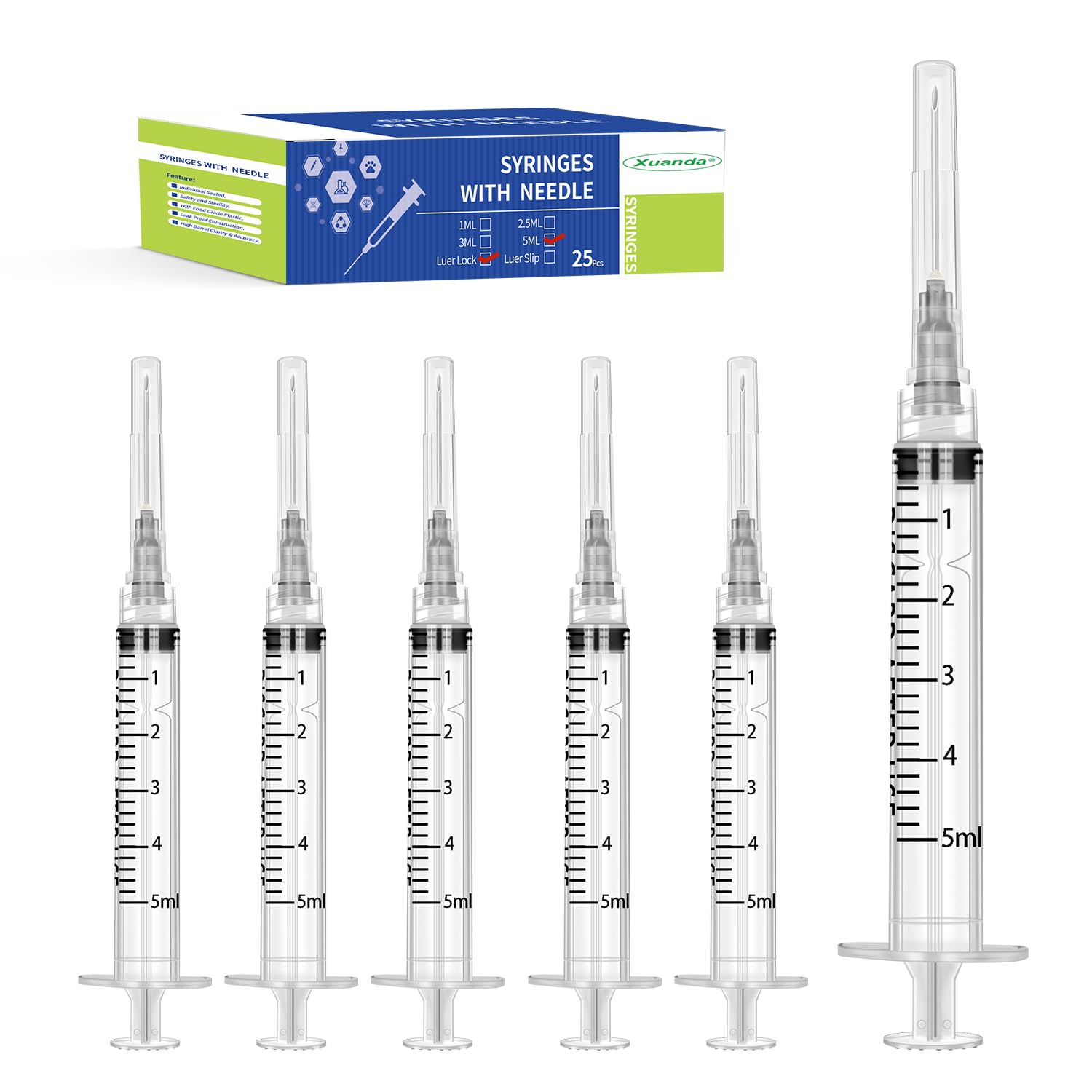 Xuanda 25Pack 5ml Syringe Individual Package Suitable for Industrial, Scientific, Measuring, Watering, Pet Feeding, Glue Applicator ﻿