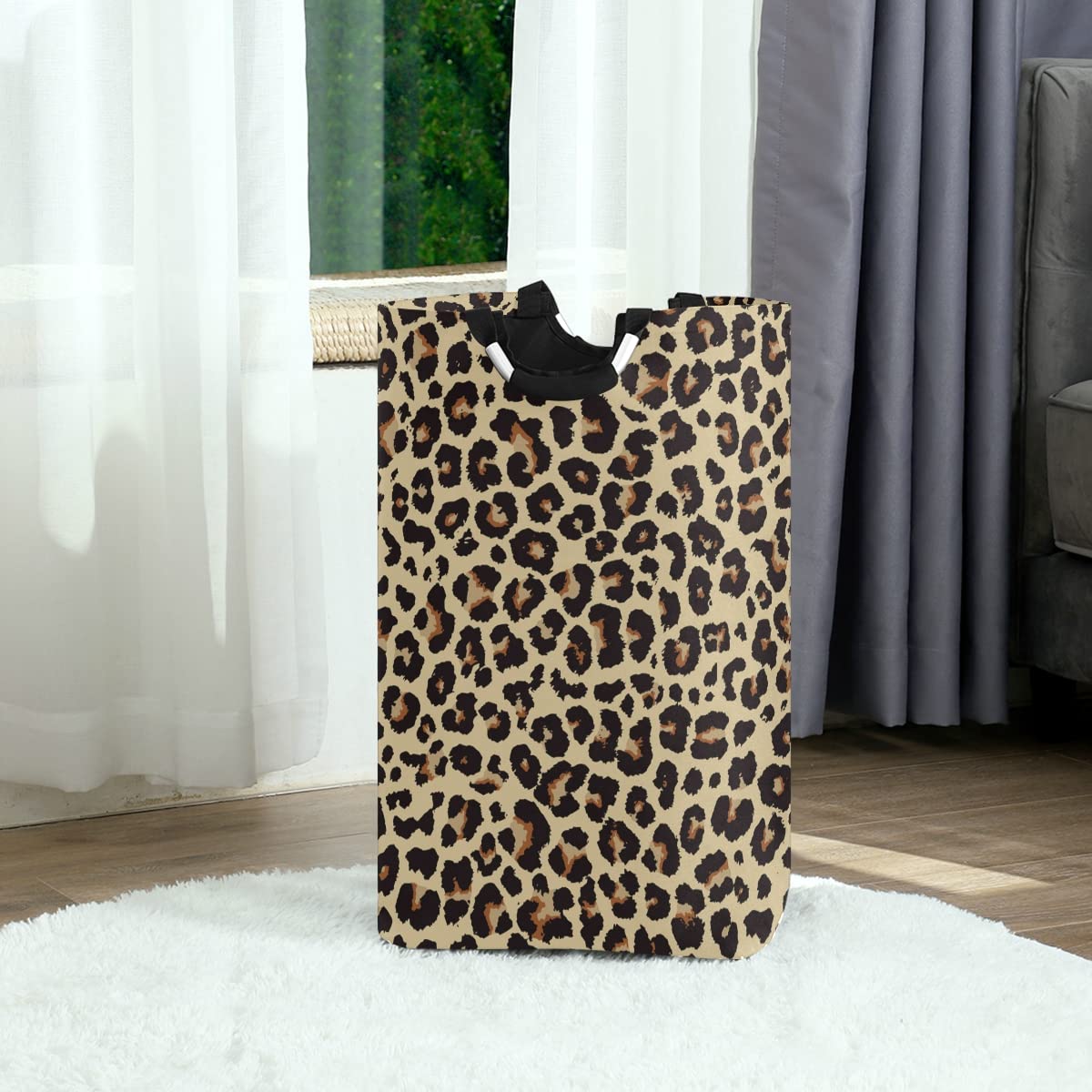 Cheetah Leopard Print Animal Skin Laundry Basket Laundry Hamper Portable Foldable Clothes Organizer with Handles Storage Bag for Kids Room Bathroom Bedroom Utility Room Laundry Room