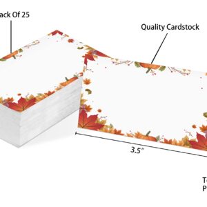 Table Place Card, Fall Thanksgiving Themed Tent Style Cards, Pack of 25 Half-Fold Reception Place Card with Pumpkin, Perfect for Thanksgiving Dinner, Party, Birthday, Wedding, Banquet A07