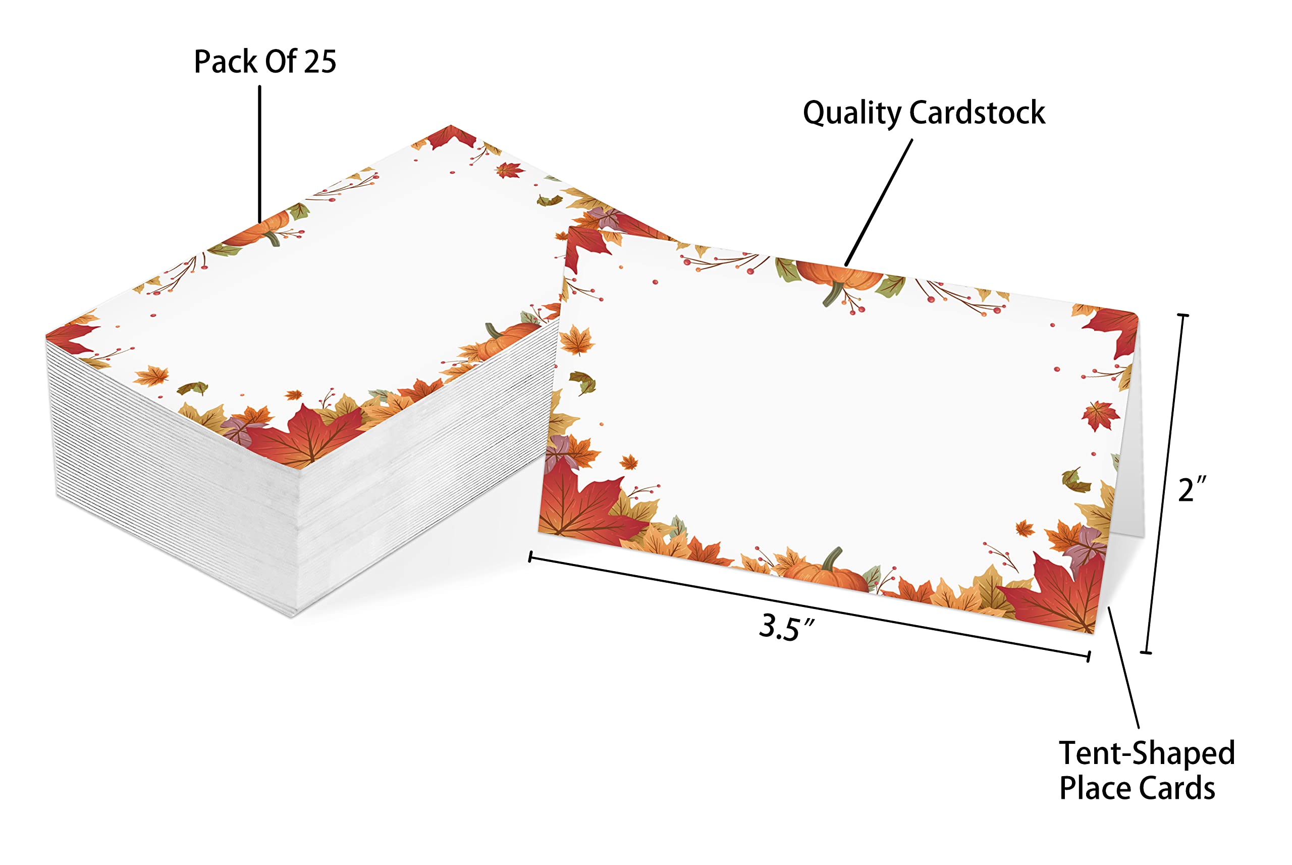 Table Place Card, Fall Thanksgiving Themed Tent Style Cards, Pack of 25 Half-Fold Reception Place Card with Pumpkin, Perfect for Thanksgiving Dinner, Party, Birthday, Wedding, Banquet A07