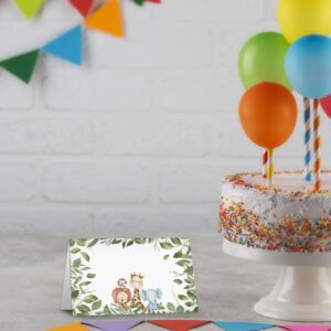 Table Place Card, Jungle Safari Animal Themed Tent Style Cards, Pack of 25 Half-Fold Reception Place Cards, Perfect for Baby Showers, Jungle Safari Birthday Party, Special Events A33