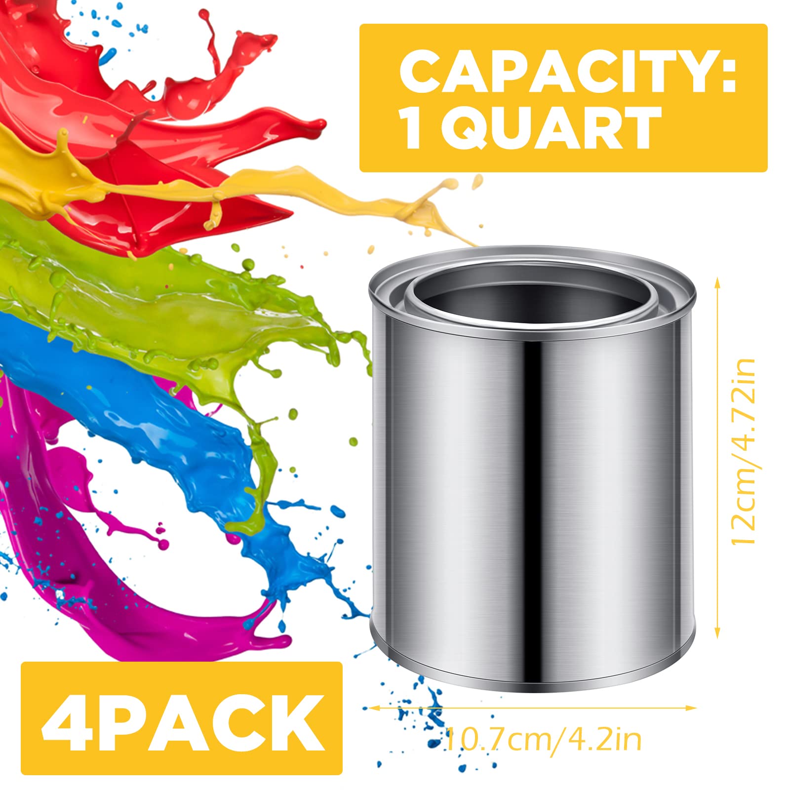 Empty Metal Paint Cans with Lids Paint Storage Containers Tiny Empty Unlined Pint Paint Pails(4 Pack,1 Quart)