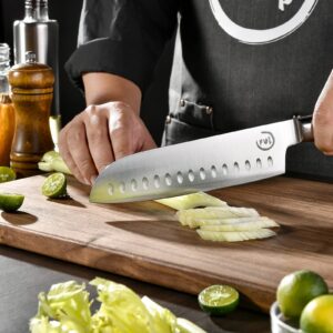 Fukep Santoku Knife Kitchen Knife Ultra Sharp Santoku Knife 7 Inch - High Carbon Stainless Steel - Ergonomic Resin Handle, Best Choice for Home Kitchen Chef Knife, Blue