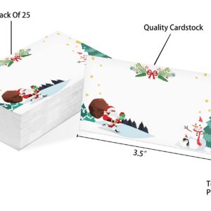 Table Place Card, Christmas Themed Tent Style Cards, Pack of 25 Half-Fold Reception Place Card with Santa Claus, Perfect for Christmas Party, Wedding, Bridal & Baby Shower, Birthday, Banquet A18