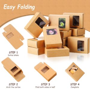 30 Pieces Soap Packaging Boxes Paper Soap Box Kraft Soap Box with Window Rectangle Window Gift Box for Homemade Soap Making Supplies Party Favor Treats Wrapping Packaging, 3.5 x 2.6 x 1.2 Inch (Brown)