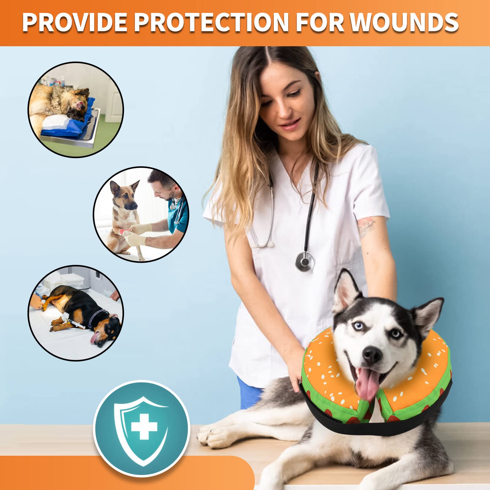 Protective Inflatable Dog Recovery Cone Collar for Smal Medium Large Dog, Soft E-Collar Dog Donut Cone Alternative After Surgery for Dogs Cats (Medium)