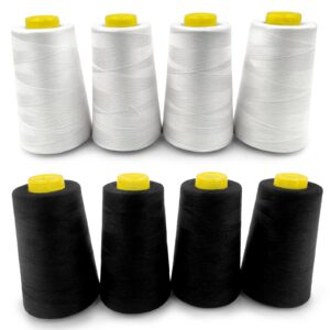 tortoise 8 cones of 3000 yards each spool thread for sewing all purpose sewing thread 100% polyester thread for serger overlock quilting sewing machine 40s/2 white+black