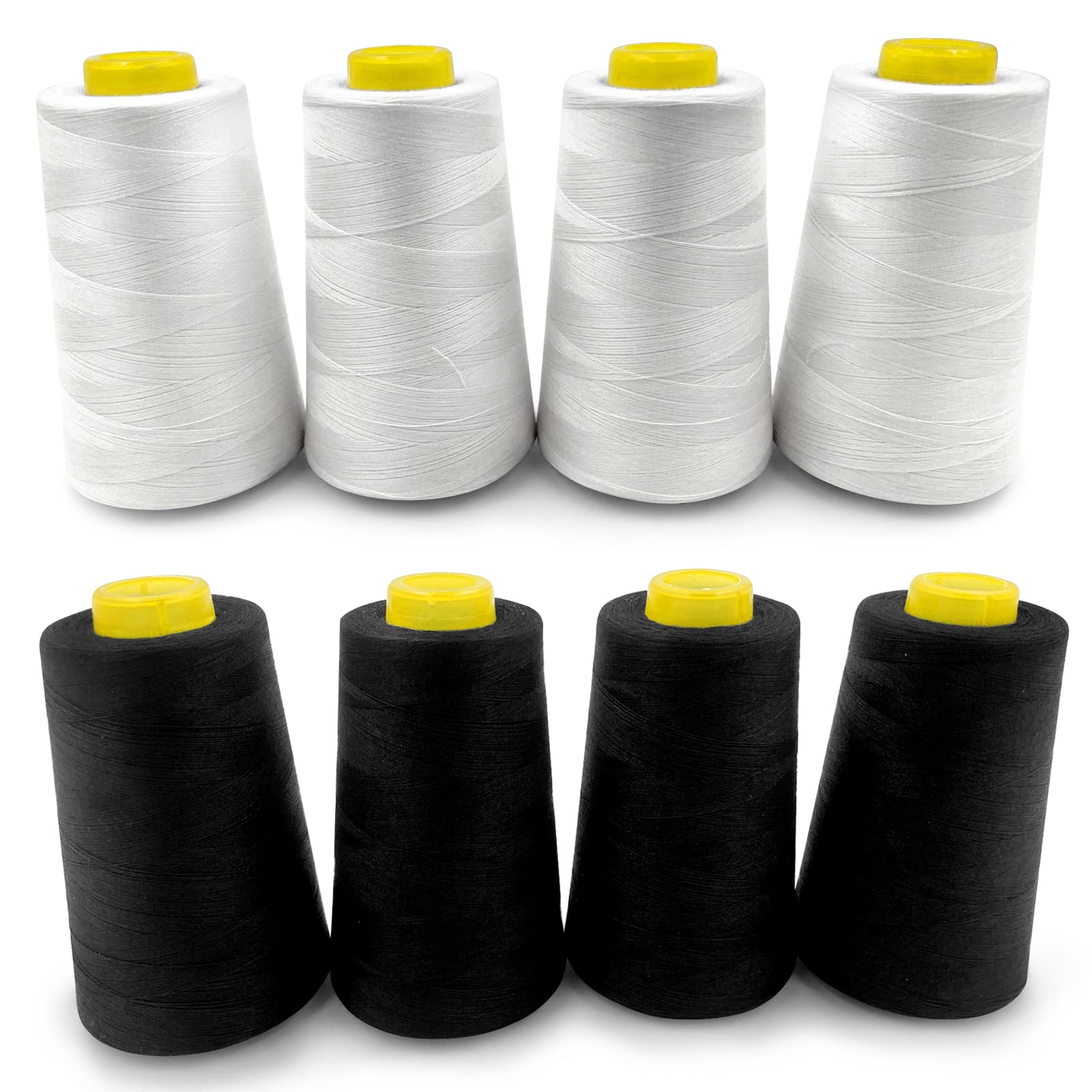 Tortoise 8 Cones of 3000 Yards Each Spool Thread for Sewing All Purpose Sewing Thread 100% Polyester Thread for Serger Overlock Quilting Sewing Machine 40S/2 White+Black