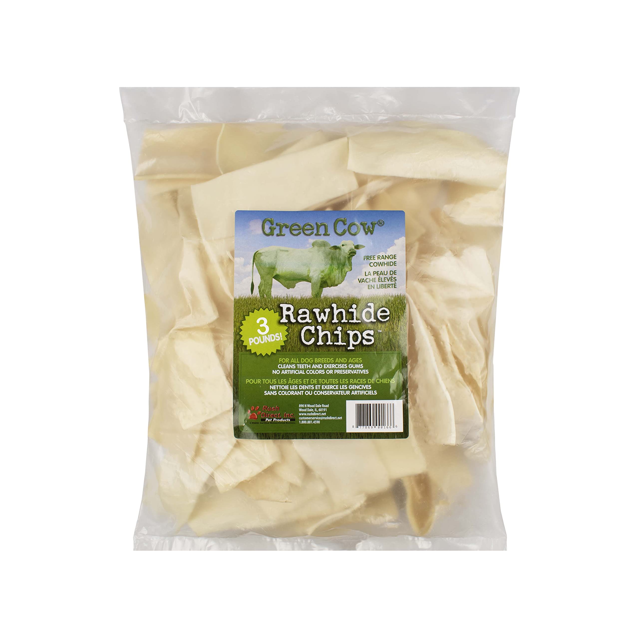 GreenCow Rawhide Chips 3-Pound Bag - Premium Large Dog Rawhide Chews - Ideal for Agressive Chewers Dog Rawhide Treats - Durable Rawhide Bones for Large Dogs