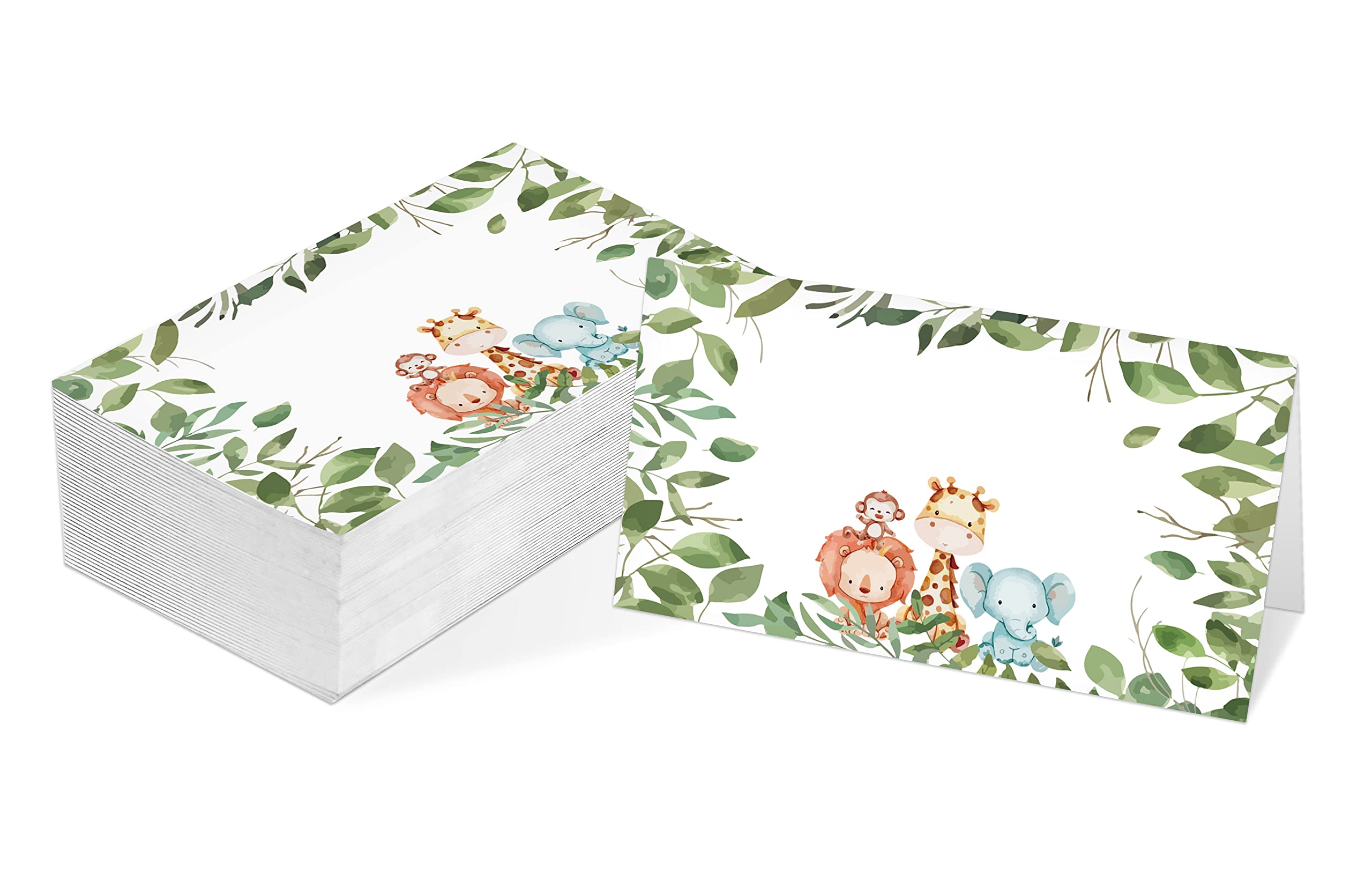 Table Place Card, Jungle Safari Animal Themed Tent Style Cards, Pack of 25 Half-Fold Reception Place Cards, Perfect for Baby Showers, Jungle Safari Birthday Party, Special Events A33