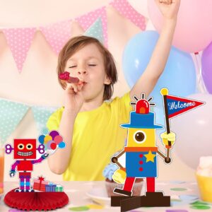 12 Pieces Robot Birthday Party Supplies Robot Party Honeycomb Centerpieces Robot Party Decorations Robot Party Table Topper for Baby Shower Decorations for Kids Birthday Party Supplies