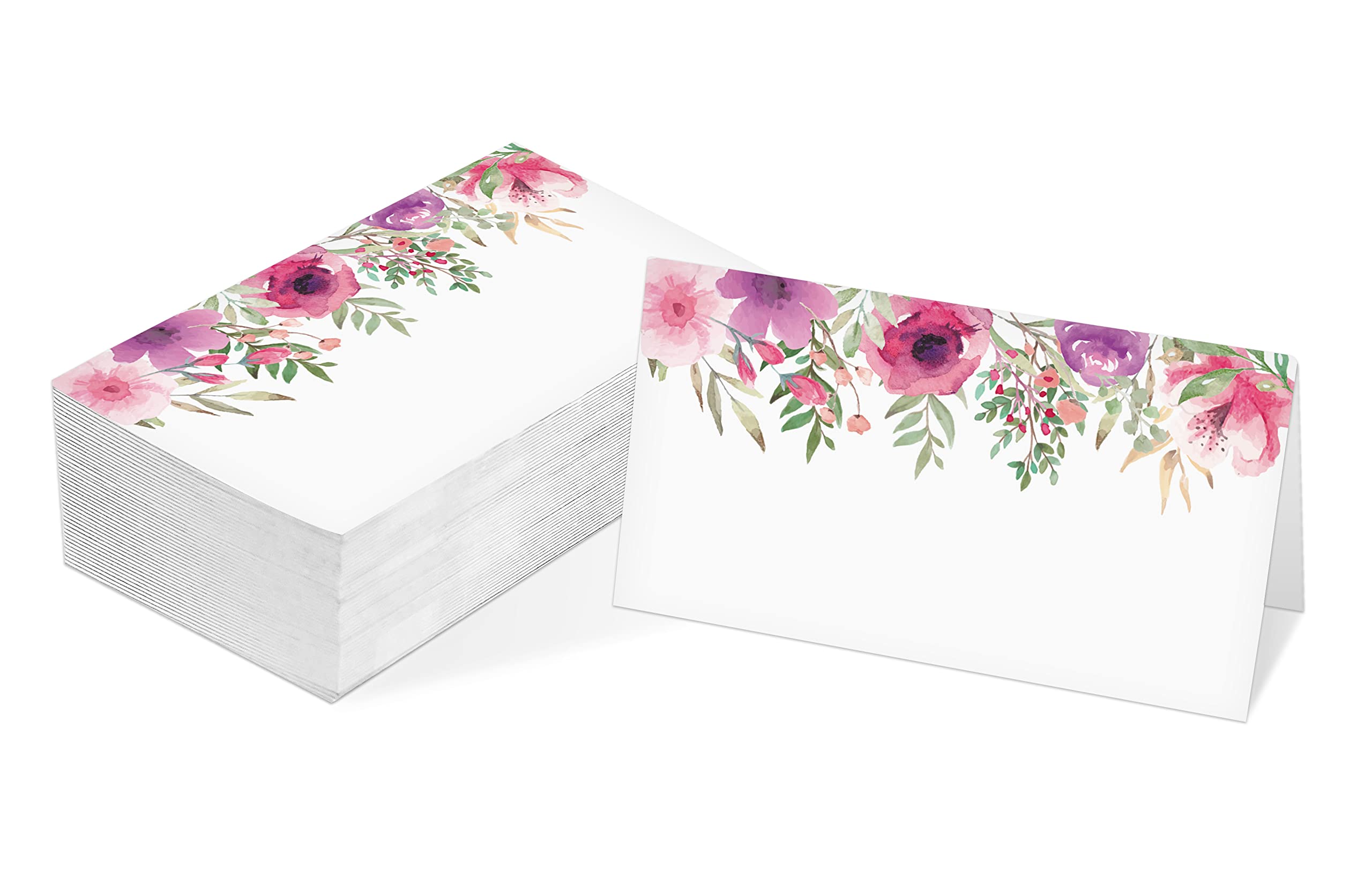 Table Place Card, Watercolor Floral Themed Tent Style Cards, Pack of 25 Half-Fold Reception Place Card, Perfect for Wedding, Bridal & Baby Shower, Party, Birthday, Banquet and Special Events A38