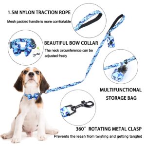 Step in Dog Harness and Leash Set, Adjustable Reflective No Pull Dog Vest Harness Set for Puppy Medium Dog with Bow Collar, Leash and Poop Bag, Medium Blue Camouflage