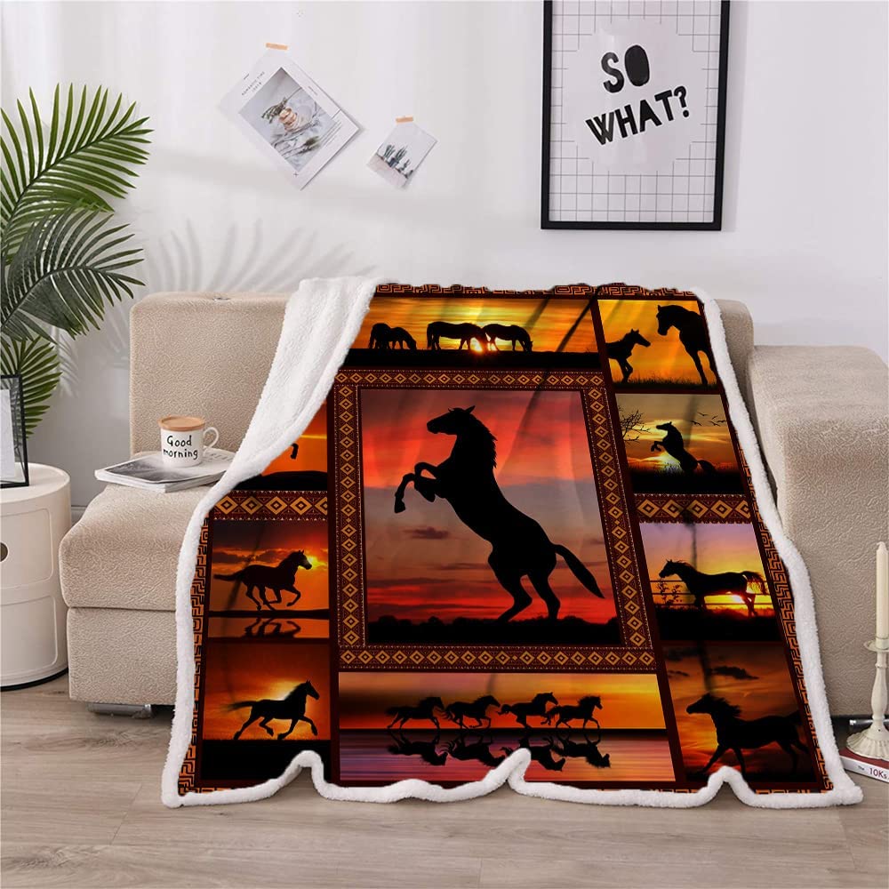 Horse Blanket Animal Print Throw Blanket Comfort Warmth Soft Cozy Blanket Fleece Blanket Couch Blanket Bed Throw TV Blanket Horse Lover (Throw - 50" x 60")