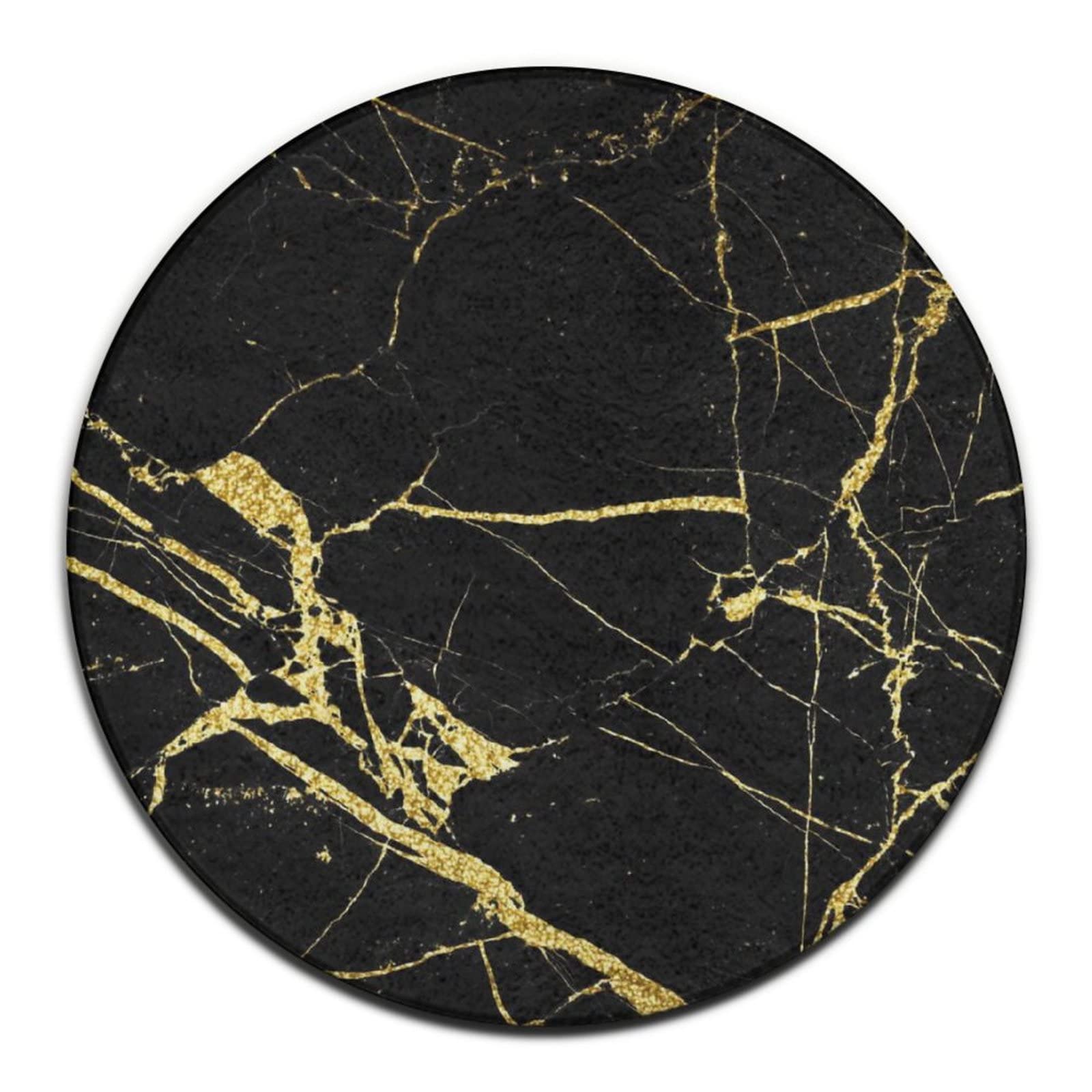 SWEET TANG Fashion Ultra Soft Non-Slip Round Area Rugs Indoor Throw Area Rug Circle Carpet for Living Room Bedroom Dining Room, Chic Black and Gold Marble Texture, 5 Feet