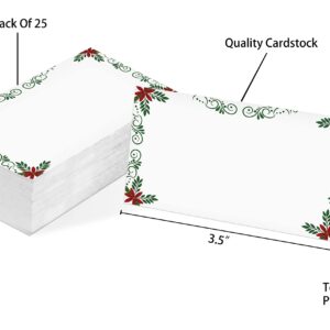 Table Place Card, Christmas Themed Tent Style Cards, Pack of 25 Half-Fold Reception Place Card, Perfect for Christmas Party, Wedding, Bridal & Baby Shower, Birthday, Banquet and Special Events A20