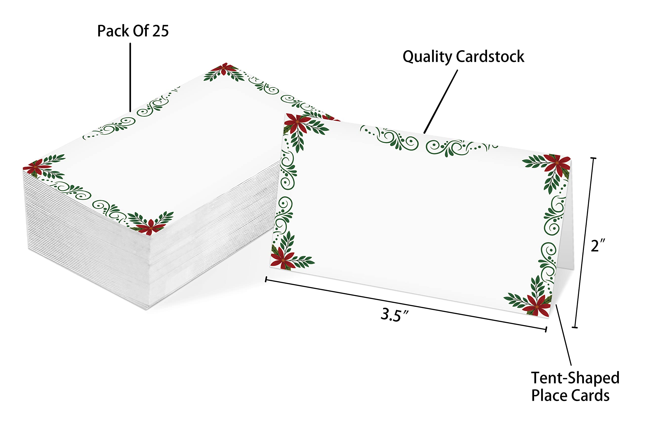 Table Place Card, Christmas Themed Tent Style Cards, Pack of 25 Half-Fold Reception Place Card, Perfect for Christmas Party, Wedding, Bridal & Baby Shower, Birthday, Banquet and Special Events A20