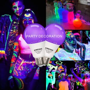 AIMEOKO Black Light Bulb 12W(100W Equivalent) - E26 UV LED Bulbs for Neon Party, Halloween, Fluorescent Poster, Body Paint - 2 Pack