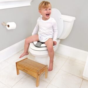 Growing Up Green Bamboo Bathroom Step Stool for Kids Using The Toilet and Sink - Kids Step Stool, Potty Training, Non-Slip, Bathroom, Kitchen, Lightweight